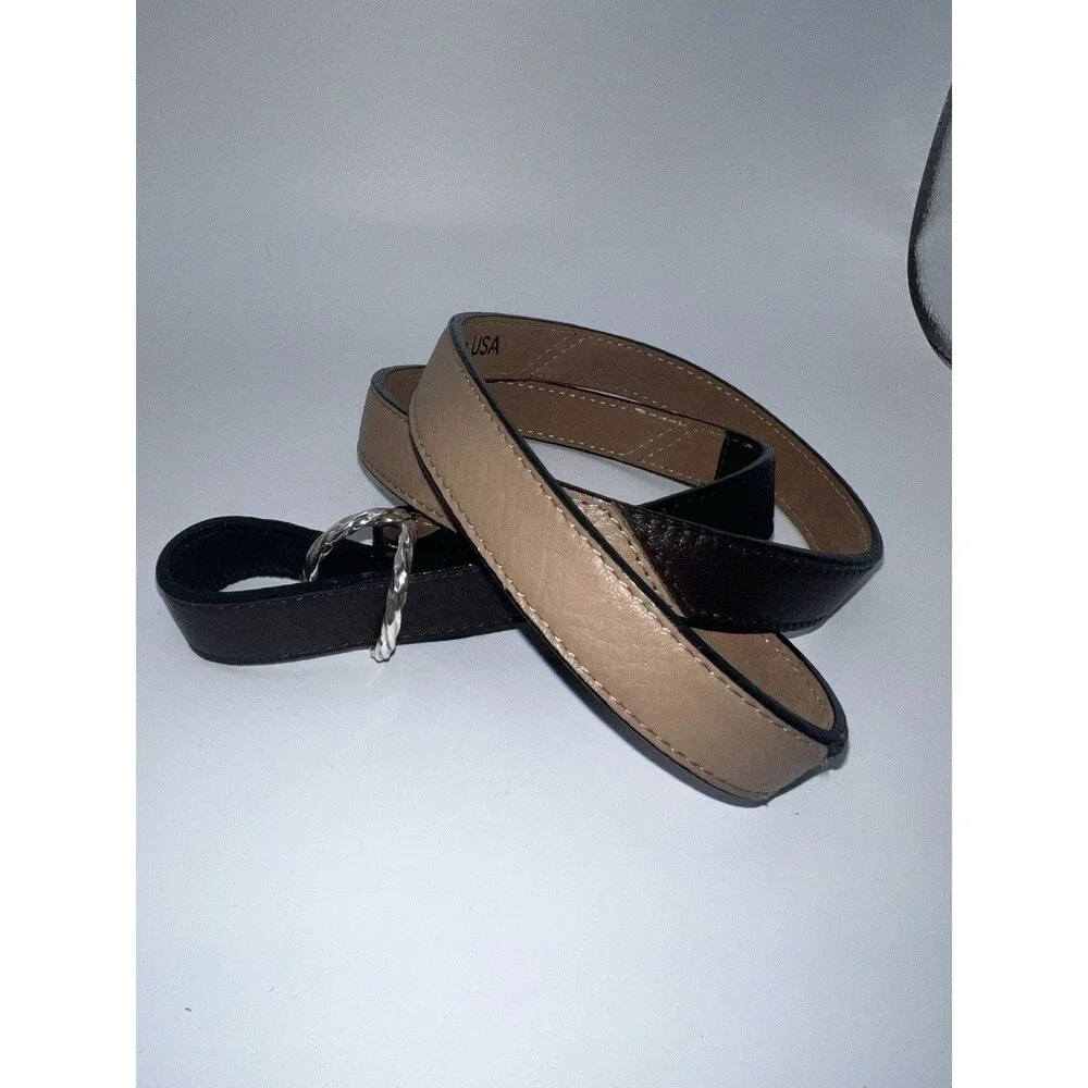 Brighton BLOCK PARTY Leather Belt Sz M 36-38 two-tone brown USA Made B21249